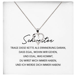 22Feels® Schwester Geschenk Silber 925/000 Herz Halskette mit Karte Mädchen Frauen Schmuck Geburtstag Weihnachten Valentinstag Firmung Konfirmation-Schmuck mit Botschaftskarte - Herz21-22Feels