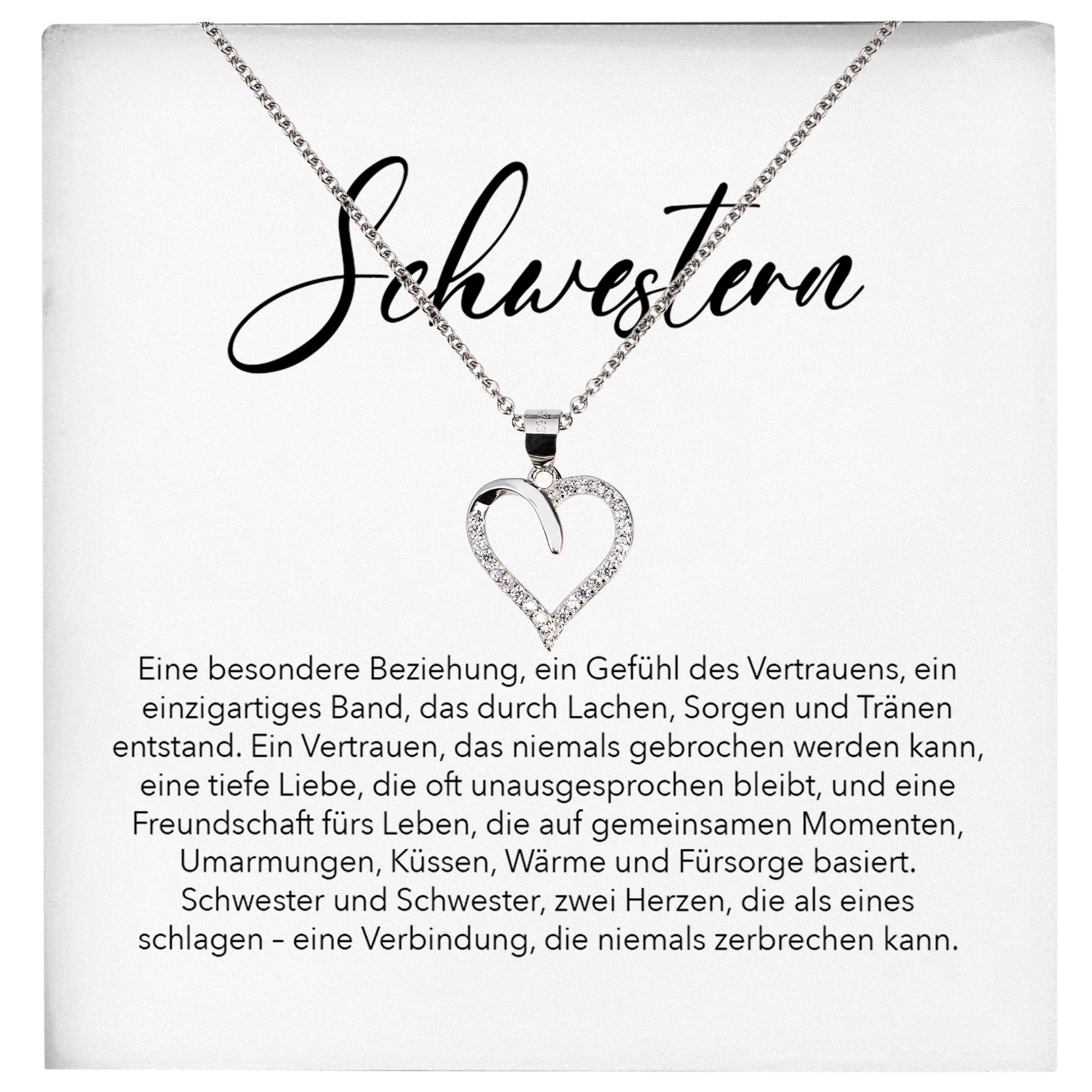 22Feels® Schwester Geschenk Silber 925/000 Herz Halskette mit Karte Mädchen Frauen Schmuck Geburtstag Weihnachten Valentinstag Firmung Konfirmation-Schmuck mit Botschaftskarte - Herz21-22Feels