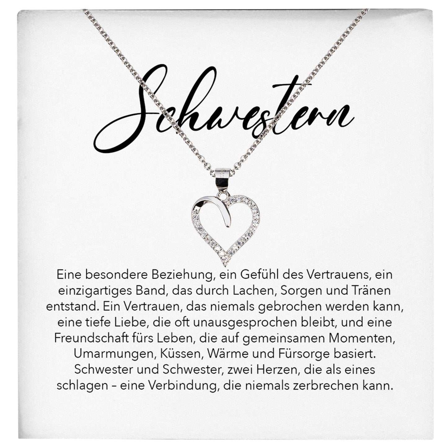 22Feels® Schwester Geschenk Silber 925/000 Herz Halskette mit Karte Mädchen Frauen Schmuck Geburtstag Weihnachten Valentinstag Firmung Konfirmation-Schmuck mit Botschaftskarte - Herz21-22Feels
