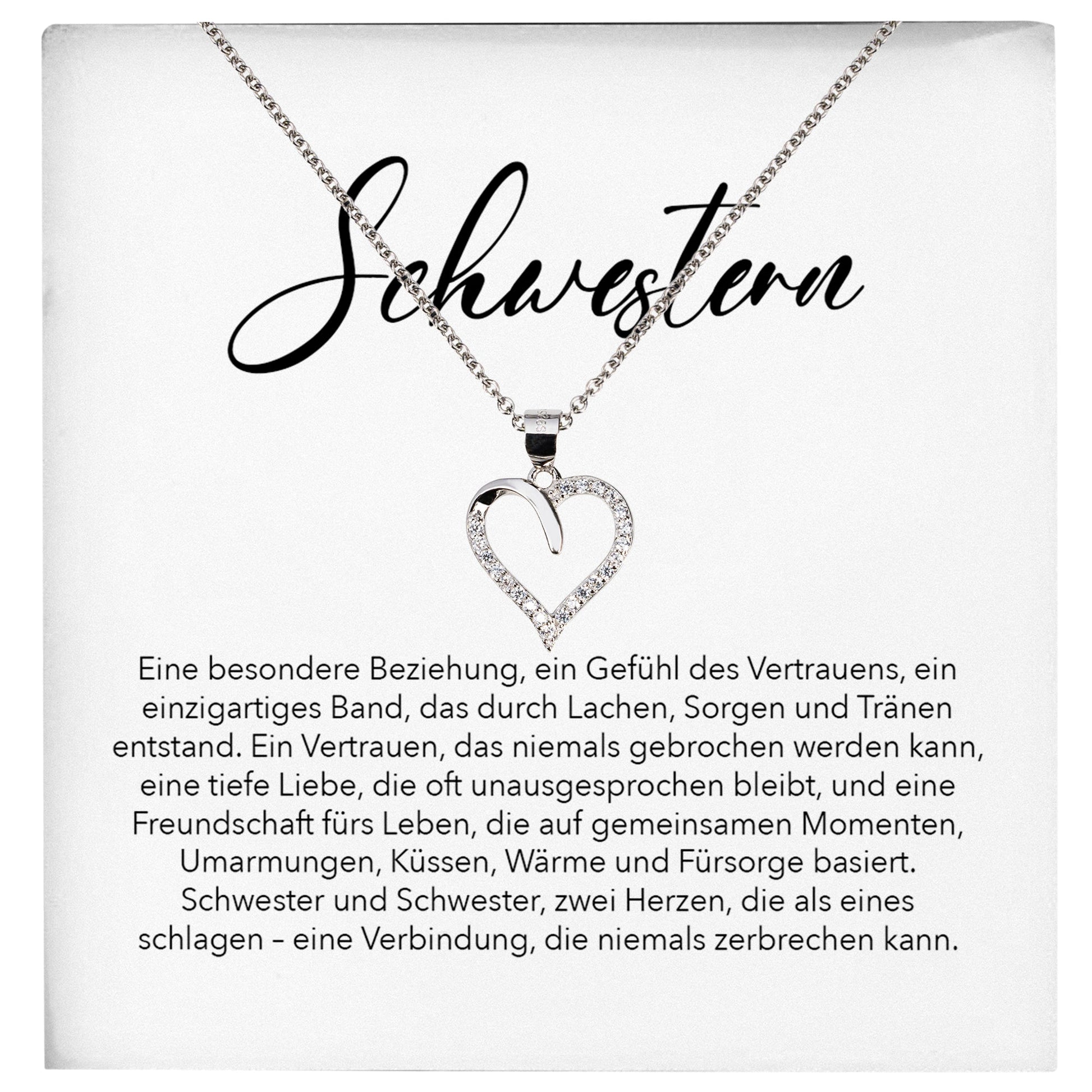 22Feels® Schwester Geschenk Silber 925/000 Herz Halskette mit Karte Mädchen Frauen Schmuck Geburtstag Weihnachten Valentinstag Firmung Konfirmation-Schmuck mit Botschaftskarte - Herz21-22Feels