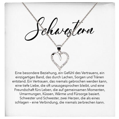 22Feels® Schwester Geschenk Silber 925/000 Herz Halskette mit Karte Mädchen Frauen Schmuck Geburtstag Weihnachten Valentinstag Firmung Konfirmation-Schmuck mit Botschaftskarte - Herz21-22Feels