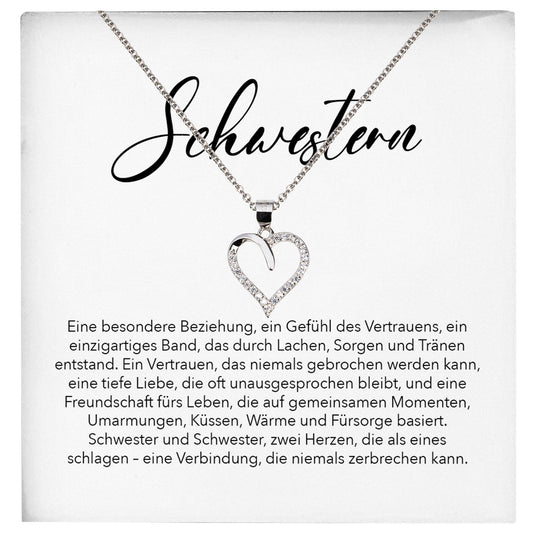 22Feels® Schwester Geschenk Silber 925/000 Herz Halskette mit Karte Mädchen Frauen Schmuck Geburtstag Weihnachten Valentinstag Firmung Konfirmation-Schmuck mit Botschaftskarte - Herz21-22Feels