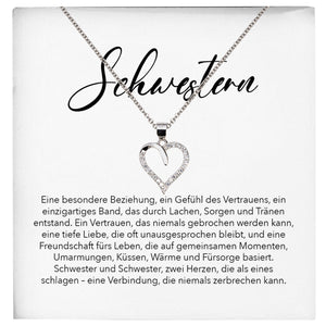 22Feels® Schwester Geschenk Silber 925/000 Herz Halskette mit Karte Mädchen Frauen Schmuck Geburtstag Weihnachten Valentinstag Firmung Konfirmation-Schmuck mit Botschaftskarte - Herz21-22Feels