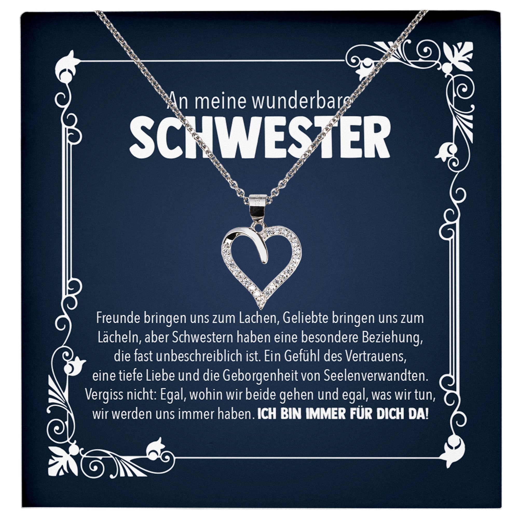 22Feels® Wunderbare Schwester Geschenk Silber 925/000 Herz Halskette mit Karte Mädchen Frauen Schmuck Geburtstag Weihnachten Valentinstag Firmung Konfirmation-Schmuck mit Botschaftskarte - Herz21-22Feels