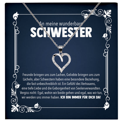22Feels® Wunderbare Schwester Geschenk Silber 925/000 Herz Halskette mit Karte Mädchen Frauen Schmuck Geburtstag Weihnachten Valentinstag Firmung Konfirmation-Schmuck mit Botschaftskarte - Herz21-22Feels
