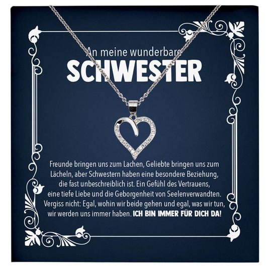 22Feels® Wunderbare Schwester Geschenk Silber 925/000 Herz Halskette mit Karte Mädchen Frauen Schmuck Geburtstag Weihnachten Valentinstag Firmung Konfirmation-Schmuck mit Botschaftskarte - Herz21-22Feels