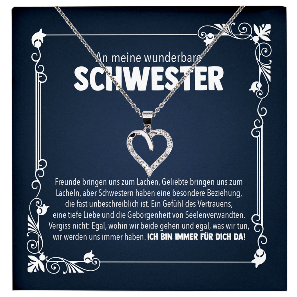 22Feels® Wunderbare Schwester Geschenk Silber 925/000 Herz Halskette mit Karte Mädchen Frauen Schmuck Geburtstag Weihnachten Valentinstag Firmung Konfirmation-Schmuck mit Botschaftskarte - Herz21-22Feels