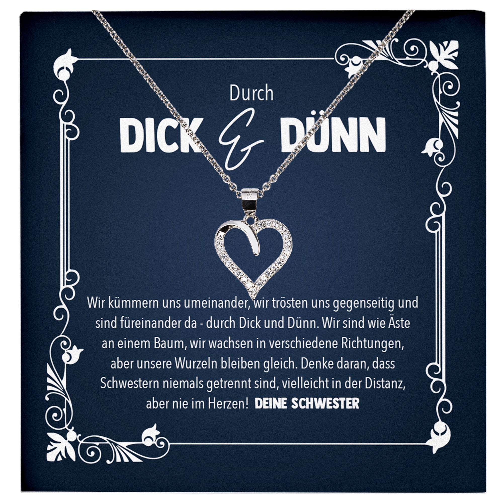 22Feels® Durch Dick und Dünn Grosse Schwester Geschenk Silber 925/000 Herz Halskette mit Karte Mädchen Frauen Schmuck Geburtstag Weihnachten Valentinstag Firmung Konfirmation-Schmuck mit Botschaftskarte - Herz21-22Feels