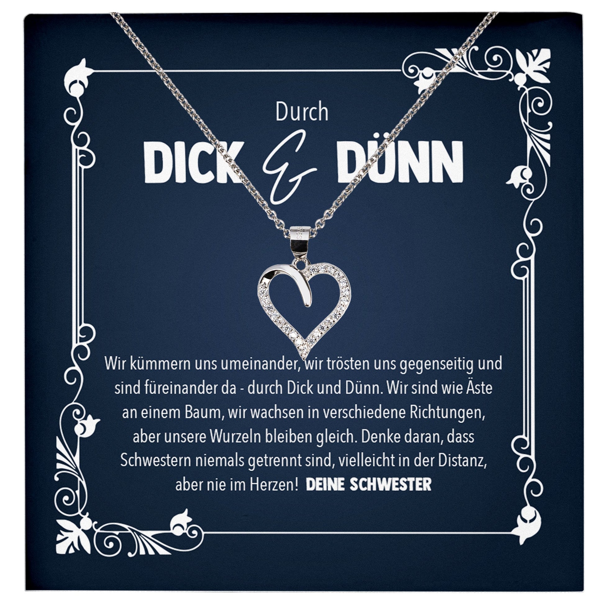 22Feels® Durch Dick und Dünn Grosse Schwester Geschenk Silber 925/000 Herz Halskette mit Karte Mädchen Frauen Schmuck Geburtstag Weihnachten Valentinstag Firmung Konfirmation-Schmuck mit Botschaftskarte - Herz21-22Feels