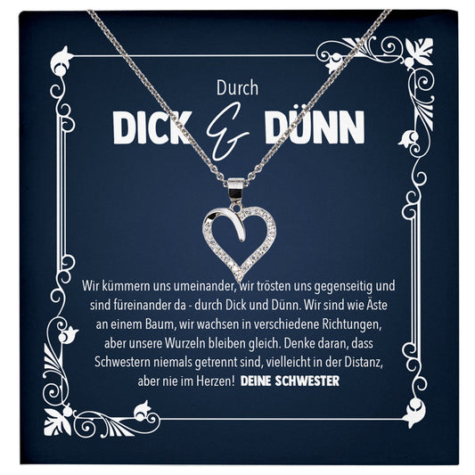 22Feels® Durch Dick und Dünn Grosse Schwester Geschenk Silber 925/000 Herz Halskette mit Karte Mädchen Frauen Schmuck Geburtstag Weihnachten Valentinstag Firmung Konfirmation-Schmuck mit Botschaftskarte - Herz21-22Feels