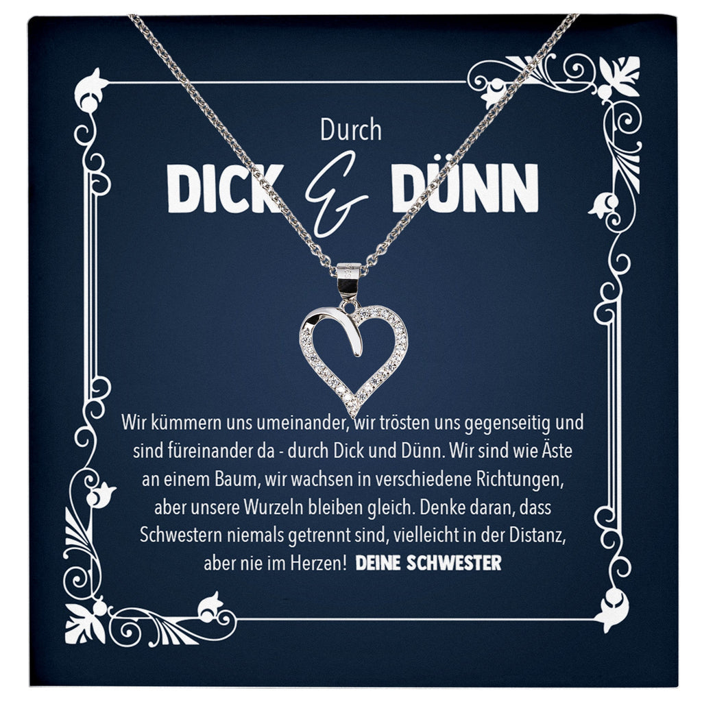 22Feels® Durch Dick und Dünn Grosse Schwester Geschenk Silber 925/000 Herz Halskette mit Karte Mädchen Frauen Schmuck Geburtstag Weihnachten Valentinstag Firmung Konfirmation-Schmuck mit Botschaftskarte - Herz21-22Feels