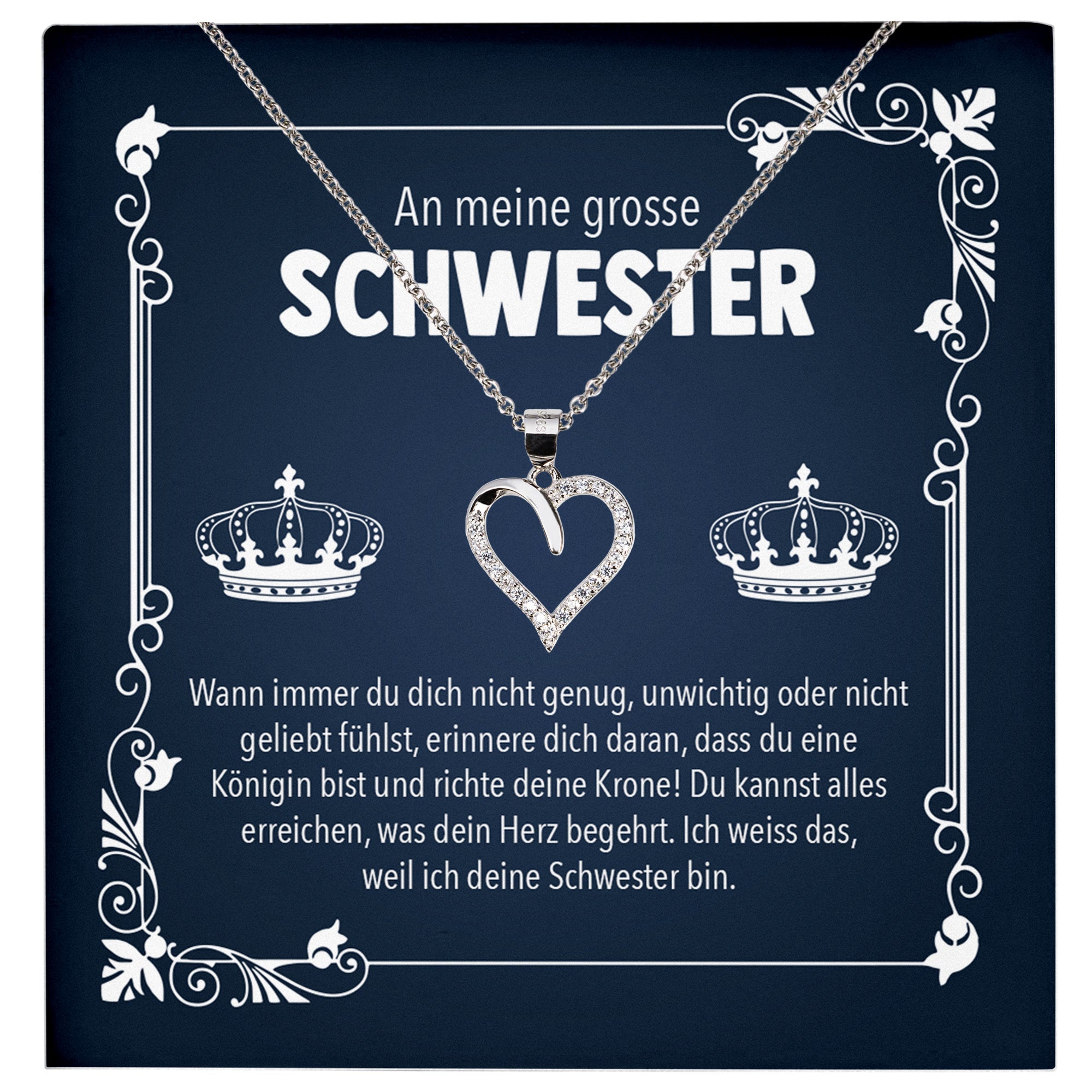 22Feels® Grosse Schwester Geschenk Silber 925/000 Herz Halskette mit Karte Mädchen Frauen Schmuck Geburtstag Weihnachten Valentinstag Firmung Konfirmation-Schmuck mit Botschaftskarte - Herz21-22Feels