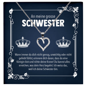 22Feels® Grosse Schwester Geschenk Silber 925/000 Herz Halskette mit Karte Mädchen Frauen Schmuck Geburtstag Weihnachten Valentinstag Firmung Konfirmation-Schmuck mit Botschaftskarte - Herz21-22Feels