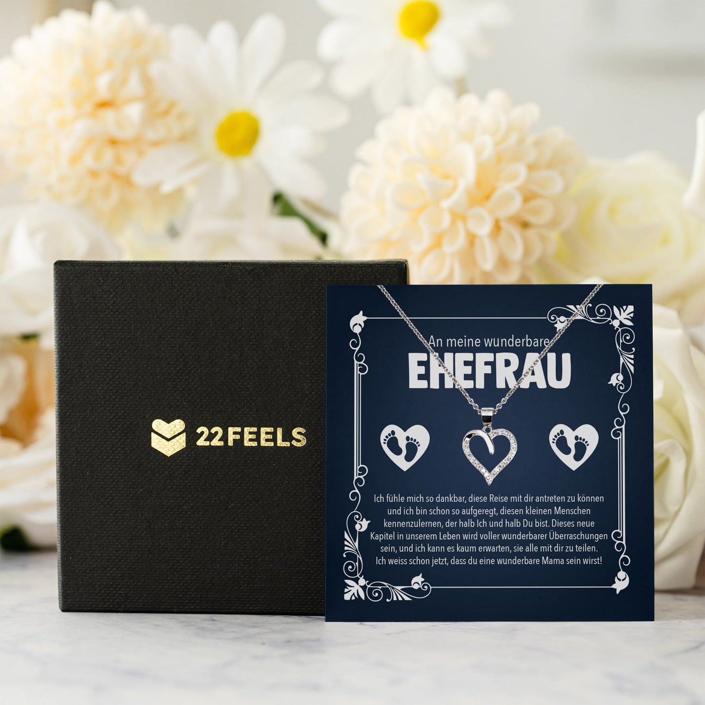 22Feels® Werdende Mama To Be Schwangerschaft Geschenk Muttertag Silber 925/000 Frauen Herz Halskette Karte Schmuck Collier Babyparty Babyshower Gender Reveal-Schmuck mit Botschaftskarte - Herz21-22Feels