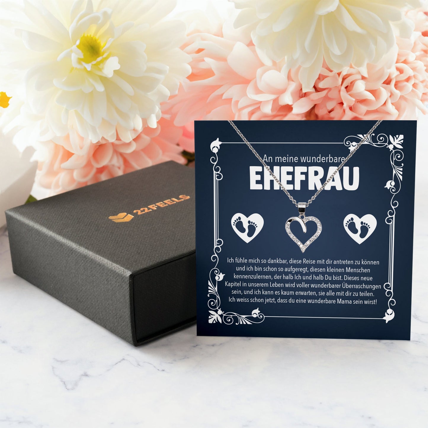 22Feels® Werdende Mama To Be Schwangerschaft Geschenk Muttertag Silber 925/000 Frauen Herz Halskette Karte Schmuck Collier Babyparty Babyshower Gender Reveal-Schmuck mit Botschaftskarte - Herz21-22Feels