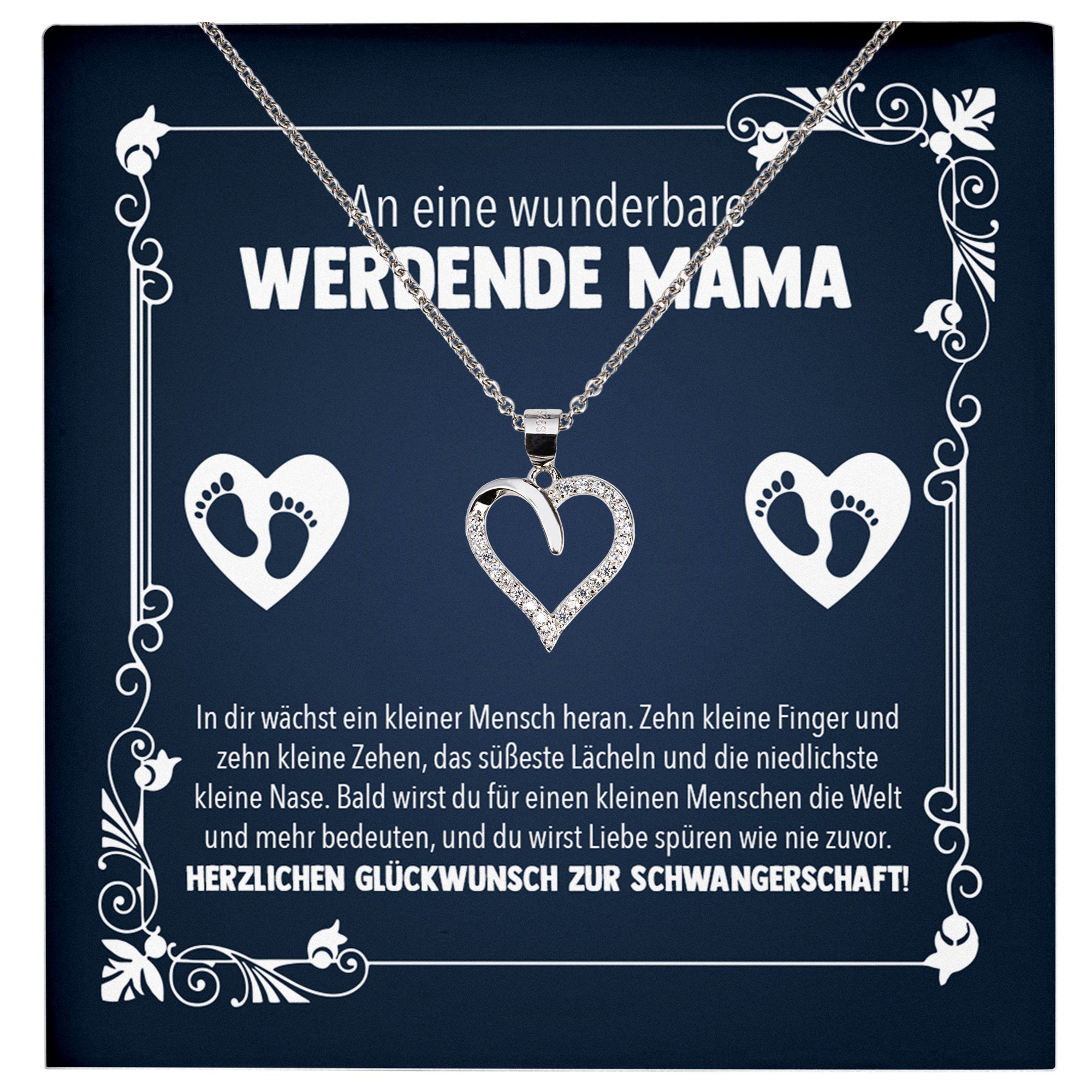 22Feels® Werdende Mama To Be Schwangerschaft Geschenk Muttertag Silber 925/000 Frauen Herz Halskette Karte Frauen Schmuck Collier Babyparty Babyshower Gender Reveal-Schmuck mit Botschaftskarte - Herz21-22Feels