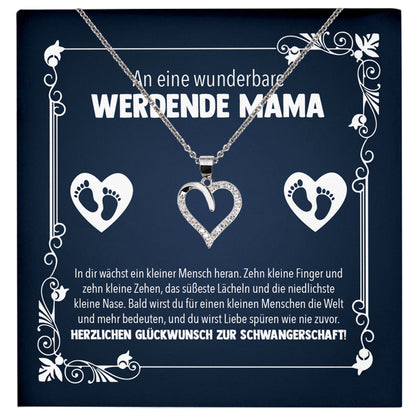 22Feels® Werdende Mama To Be Schwangerschaft Geschenk Muttertag Silber 925/000 Frauen Herz Halskette Karte Frauen Schmuck Collier Babyparty Babyshower Gender Reveal-Schmuck mit Botschaftskarte - Herz21-22Feels