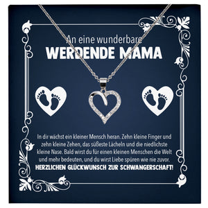 22Feels® Werdende Mama To Be Schwangerschaft Geschenk Muttertag Silber 925/000 Frauen Herz Halskette Karte Frauen Schmuck Collier Babyparty Babyshower Gender Reveal-Schmuck mit Botschaftskarte - Herz21-22Feels
