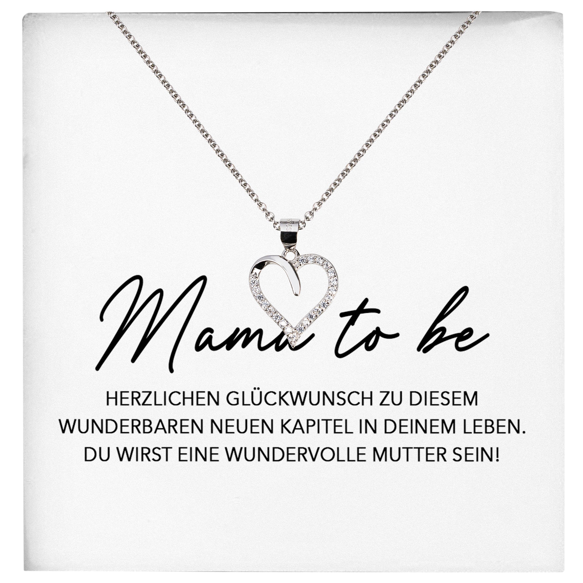 22Feels® Mama To Be Schwangerschaft Geschenk Muttertag Silber 925/000 Herz Halskette Karte Frauen Werdende Mutter Schmuck Collier Babyparty Babyshower-Schmuck mit Botschaftskarte - Herz21-22Feels