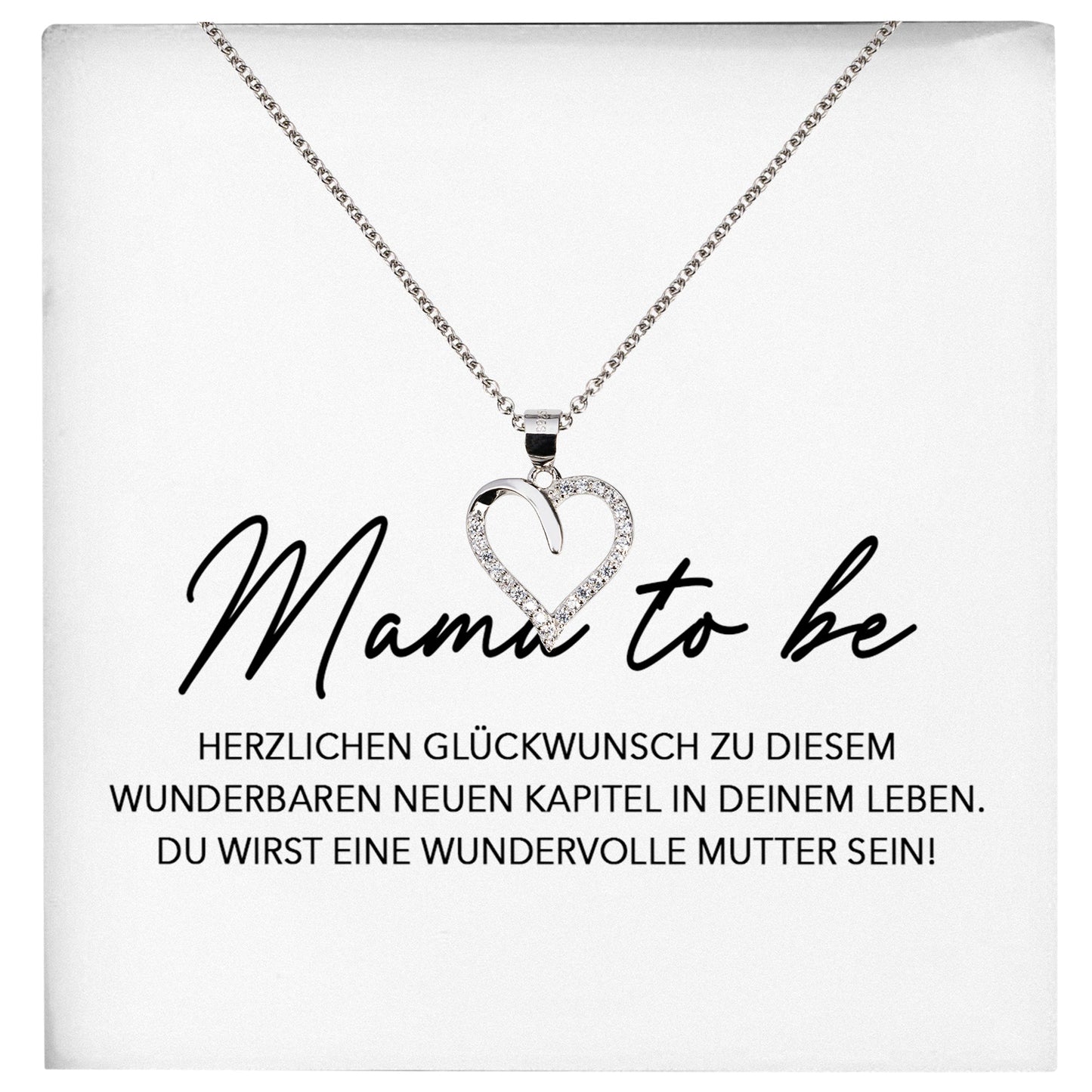 22Feels® Mama To Be Schwangerschaft Geschenk Muttertag Silber 925/000 Herz Halskette Karte Frauen Werdende Mutter Schmuck Collier Babyparty Babyshower-Schmuck mit Botschaftskarte - Herz21-22Feels