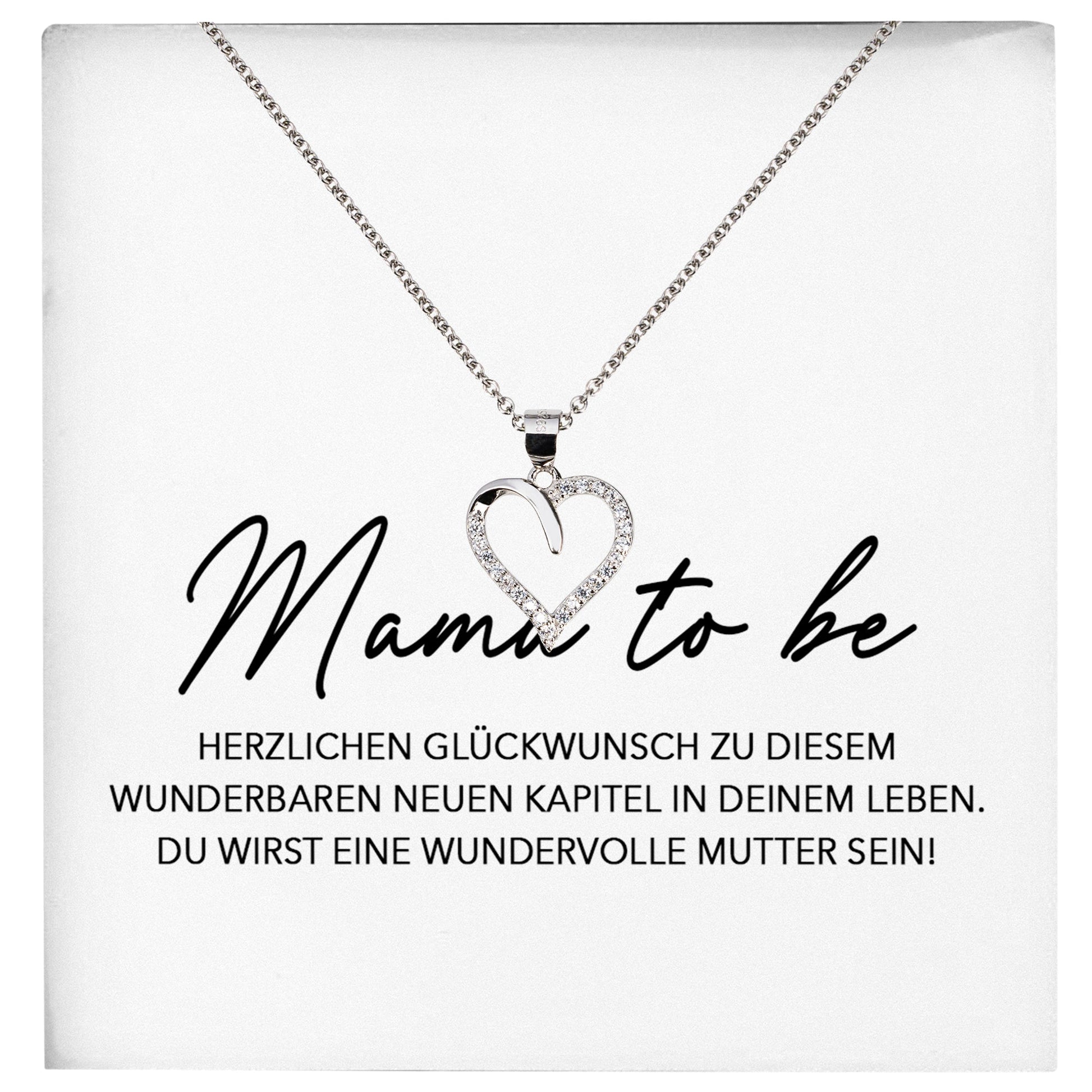 22Feels® Mama To Be Schwangerschaft Geschenk Muttertag Silber 925/000 Herz Halskette Karte Frauen Werdende Mutter Schmuck Collier Babyparty Babyshower-Schmuck mit Botschaftskarte - Herz21-22Feels