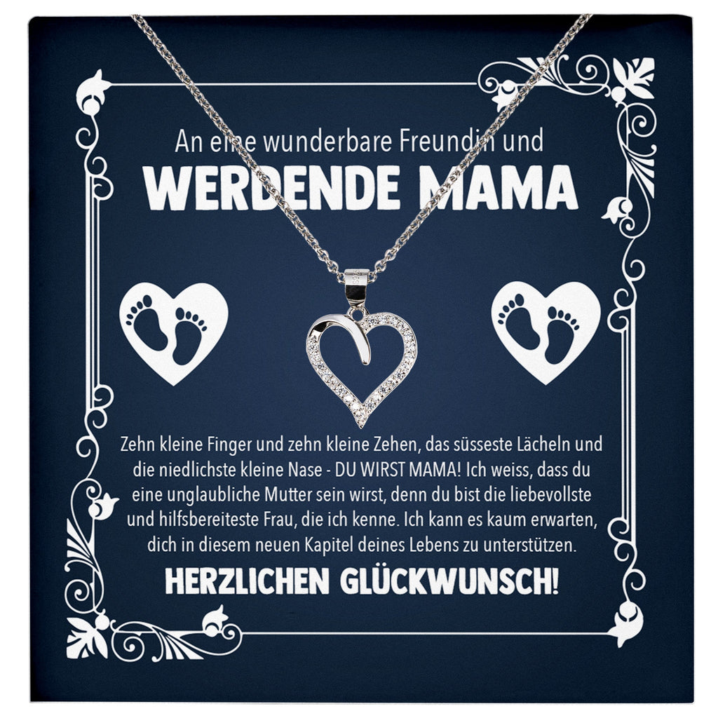 22Feels® Freundin Schwangerschaft Geschenk Muttertag Silber 925/000 Herz Halskette Karte Frauen Schmuck Collier Babyparty Babyshower Gender Reveal-Schmuck mit Botschaftskarte - Herz21-22Feels