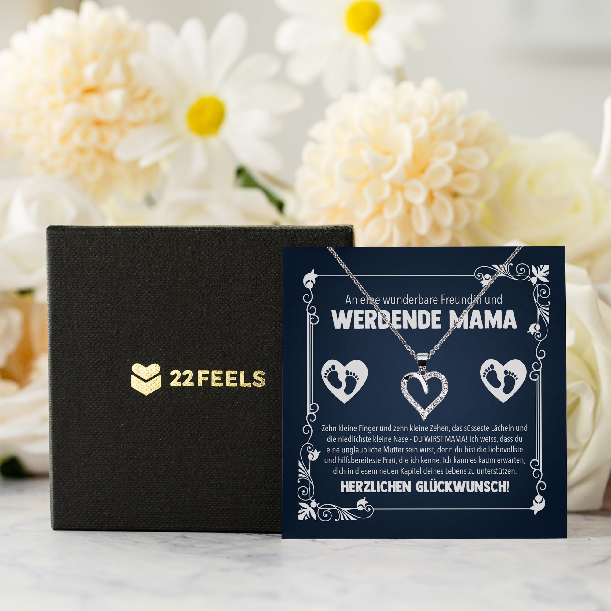 22Feels® Freundin Schwangerschaft Geschenk Muttertag Silber 925/000 Herz Halskette Karte Frauen Schmuck Collier Babyparty Babyshower Gender Reveal-Schmuck mit Botschaftskarte - Herz21-22Feels