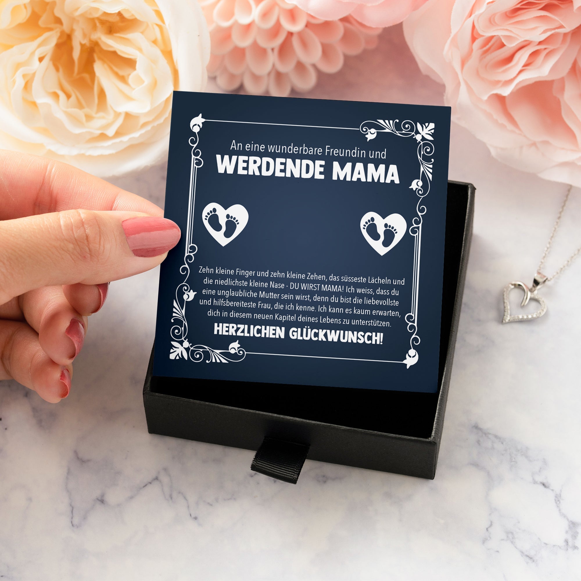 22Feels® Freundin Schwangerschaft Geschenk Muttertag Silber 925/000 Herz Halskette Karte Frauen Schmuck Collier Babyparty Babyshower Gender Reveal-Schmuck mit Botschaftskarte - Herz21-22Feels