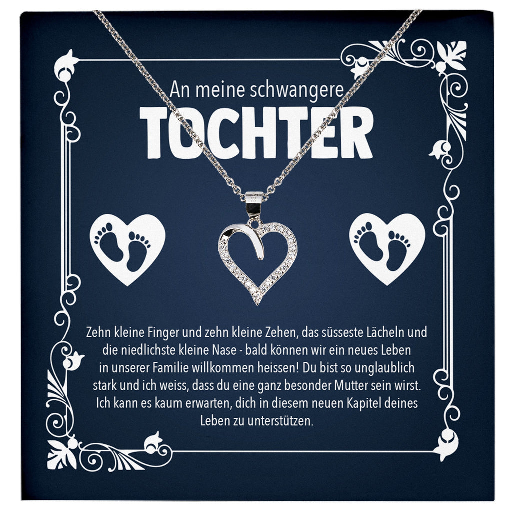 22Feels® Tochter Schwangerschaft Geschenk Muttertag Silber 925/000 Herz Halskette Karte Frauen Schmuck Collier Babyparty Babyshower Gender Reveal-Schmuck mit Botschaftskarte - Herz21-22Feels