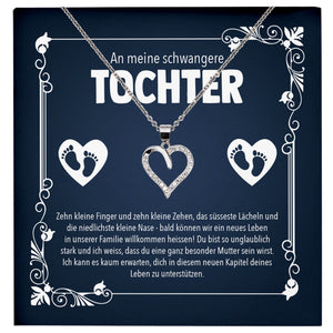 22Feels® Tochter Schwangerschaft Geschenk Muttertag Silber 925/000 Herz Halskette Karte Frauen Schmuck Collier Babyparty Babyshower Gender Reveal-Schmuck mit Botschaftskarte - Herz21-22Feels