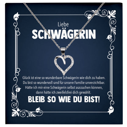 22Feels® Liebe Schwägerin Geschenk Silber 925 Herz Halskette mit Karte Frauen Schmuck Damen Collier Hochzeit Geburtstag Weihnachten Zirkonia-Steine-Schmuck mit Botschaftskarte - Herz21-22Feels