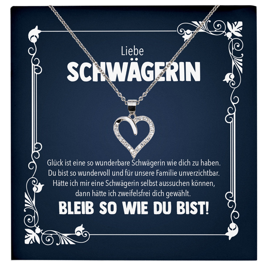 22Feels® Liebe Schwägerin Geschenk Silber 925 Herz Halskette mit Karte Frauen Schmuck Damen Collier Hochzeit Geburtstag Weihnachten Zirkonia-Steine-Schmuck mit Botschaftskarte - Herz21-22Feels