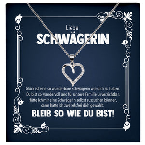22Feels® Liebe Schwägerin Geschenk Silber 925 Herz Halskette mit Karte Frauen Schmuck Damen Collier Hochzeit Geburtstag Weihnachten Zirkonia-Steine-Schmuck mit Botschaftskarte - Herz21-22Feels