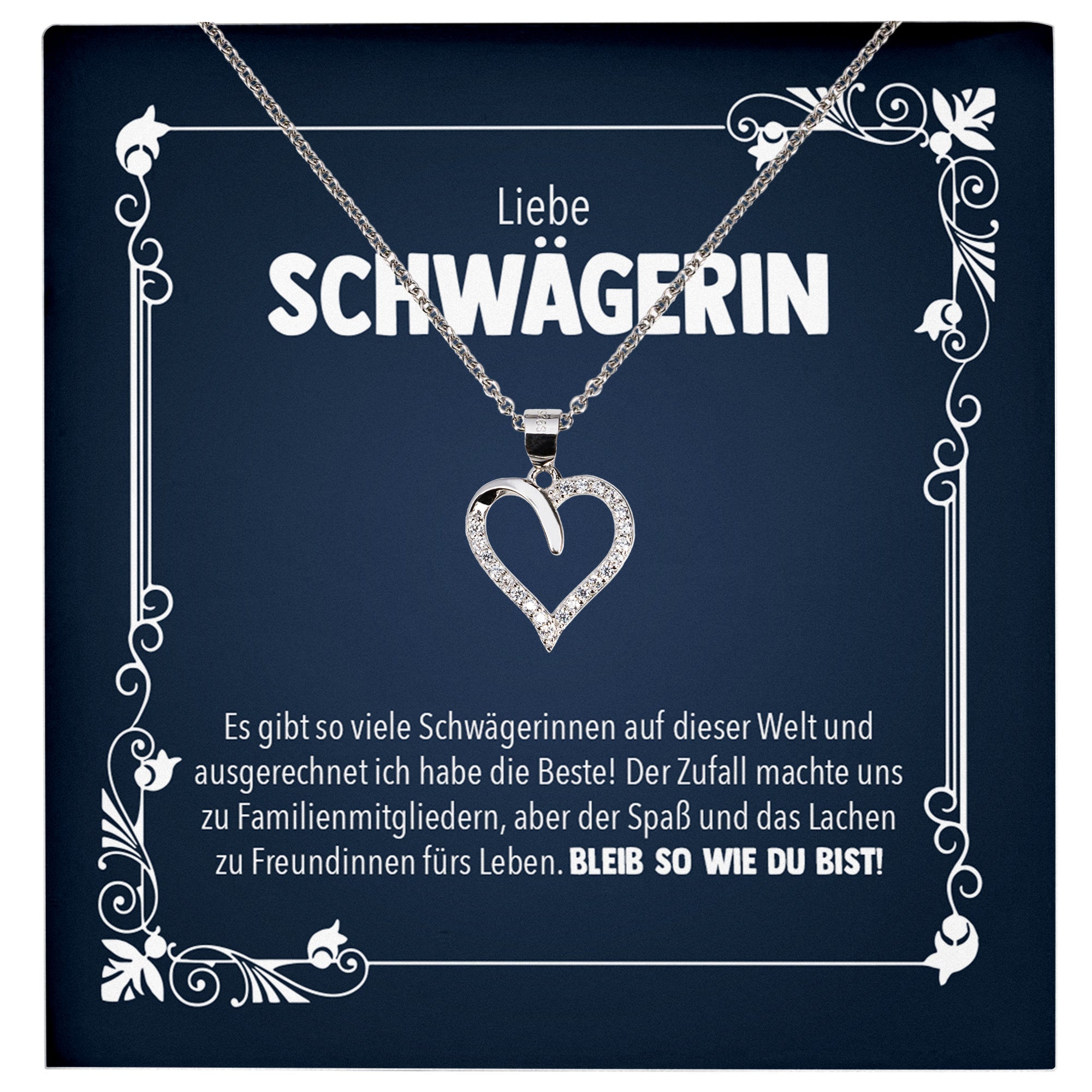 22Feels® Liebe Schwägerin Geschenk Silber 925 Herz Halskette mit Karte Frauen Schmuck Damen Collier Hochzeit Geburtstag Weihnachten Zirkonia-Steine-Schmuck mit Botschaftskarte - Herz21-22Feels