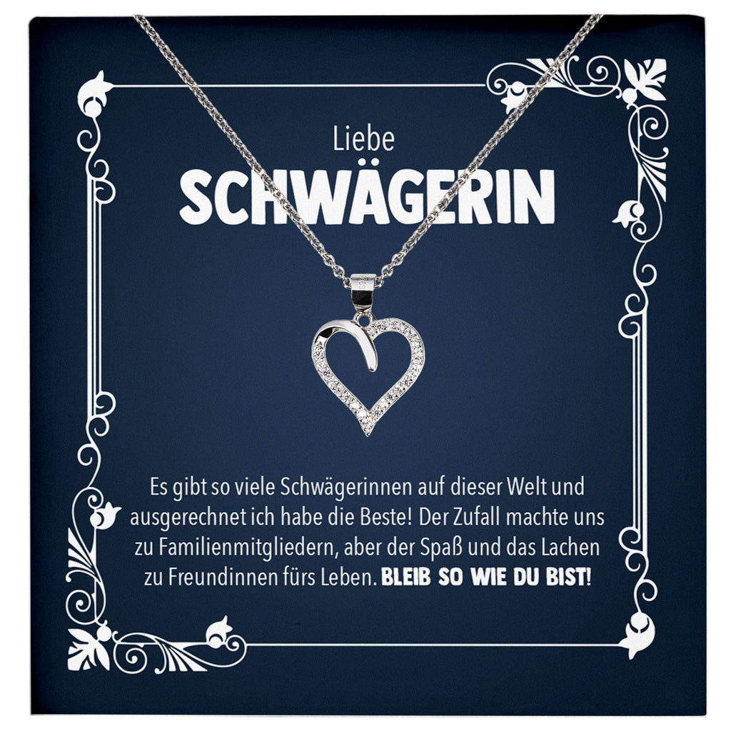 22Feels® Liebe Schwägerin Geschenk Silber 925 Herz Halskette mit Karte Frauen Schmuck Damen Collier Hochzeit Geburtstag Weihnachten Zirkonia-Steine-Schmuck mit Botschaftskarte - Herz21-22Feels