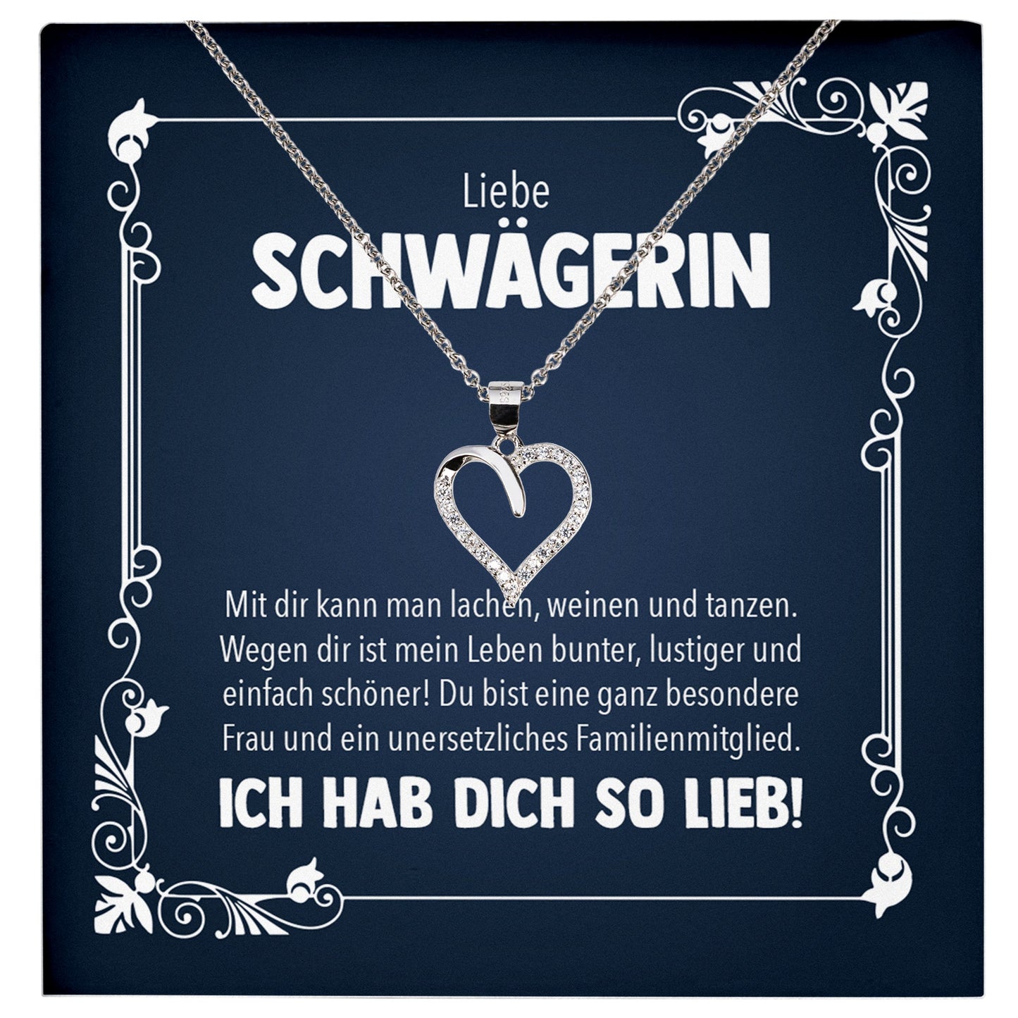 22Feels® Liebe Schwägerin Geschenk Silber 925 Herz Halskette mit Karte Frauen Schmuck Damen Collier Hochzeit Geburtstag Weihnachten Zirkonia-Steine-Schmuck mit Botschaftskarte - Herz21-22Feels
