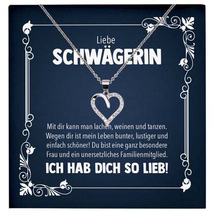22Feels® Liebe Schwägerin Geschenk Silber 925 Herz Halskette mit Karte Frauen Schmuck Damen Collier Hochzeit Geburtstag Weihnachten Zirkonia-Steine-Schmuck mit Botschaftskarte - Herz21-22Feels