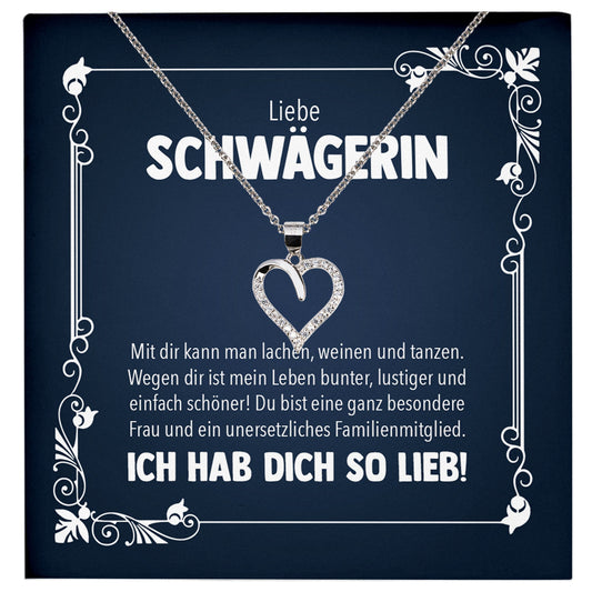22Feels® Liebe Schwägerin Geschenk Silber 925 Herz Halskette mit Karte Frauen Schmuck Damen Collier Hochzeit Geburtstag Weihnachten Zirkonia-Steine-Schmuck mit Botschaftskarte - Herz21-22Feels