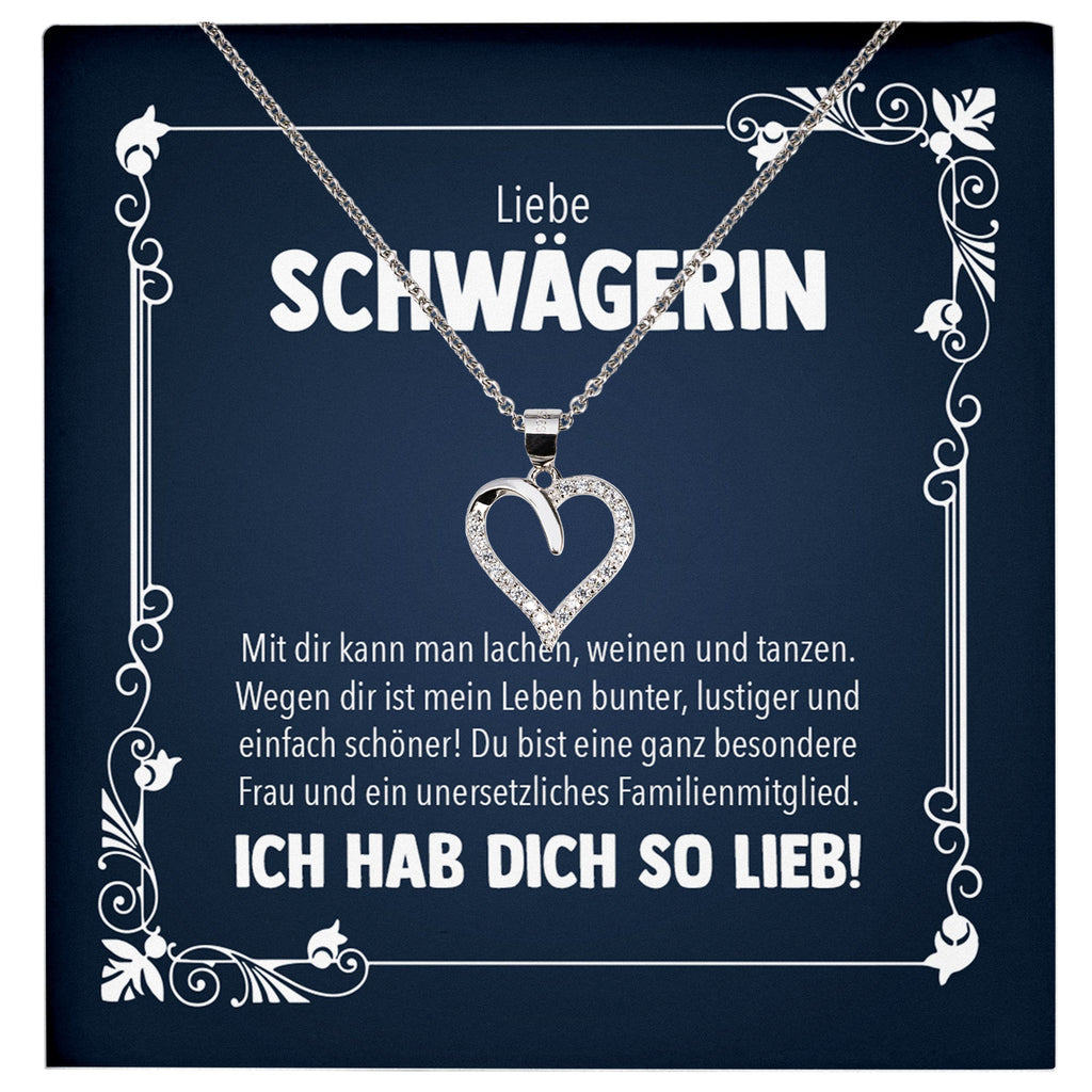 22Feels® Liebe Schwägerin Geschenk Silber 925 Herz Halskette mit Karte Frauen Schmuck Damen Collier Hochzeit Geburtstag Weihnachten Zirkonia-Steine-Schmuck mit Botschaftskarte - Herz21-22Feels