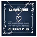 22Feels® Liebe Schwägerin Geschenk Silber 925 Herz Halskette mit Karte Frauen Schmuck Damen Collier Hochzeit Geburtstag Weihnachten Zirkonia-Steine-Schmuck mit Botschaftskarte - Herz21-22Feels