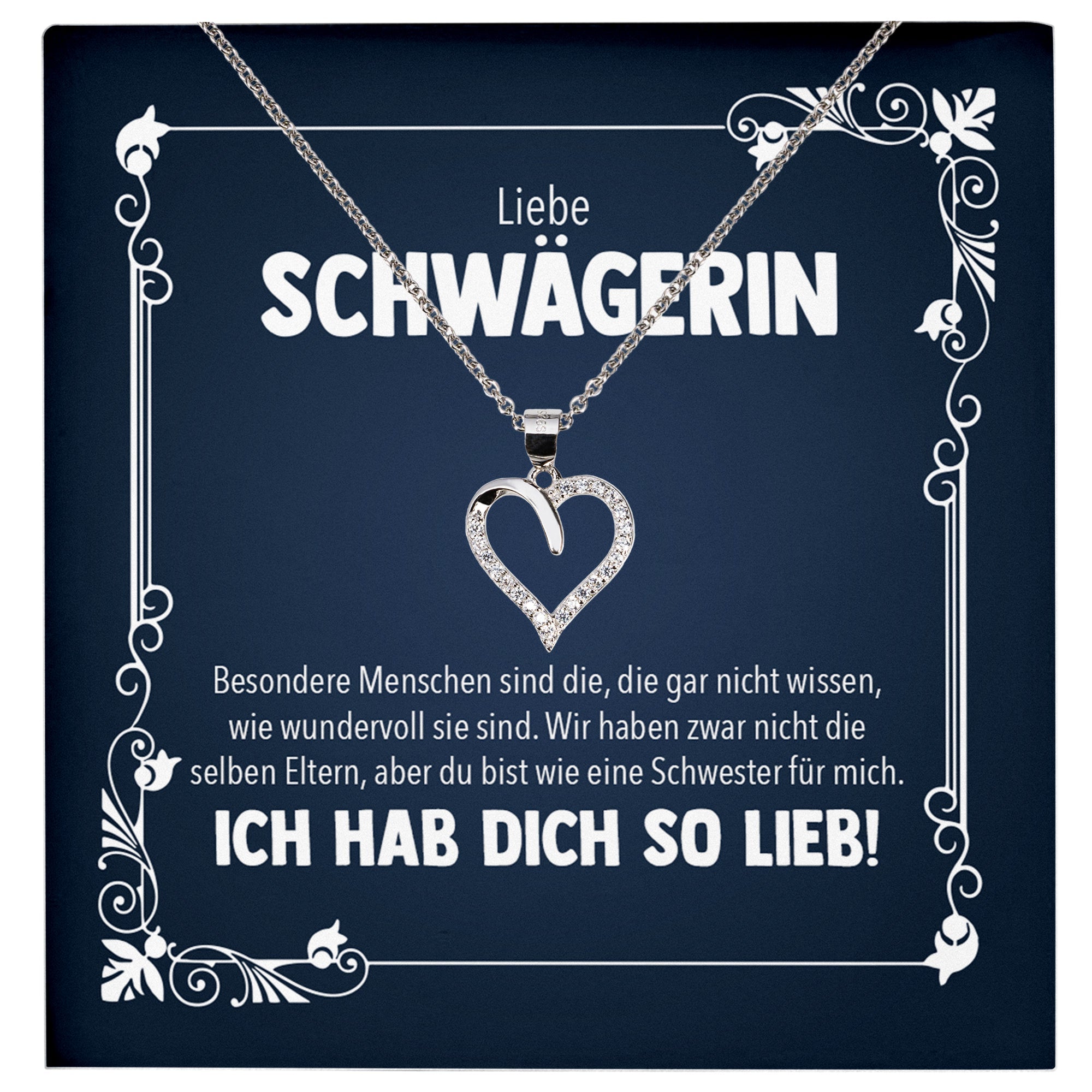 22Feels® Liebe Schwägerin Geschenk Silber 925 Herz Halskette mit Karte Frauen Schmuck Damen Collier Hochzeit Geburtstag Weihnachten Zirkonia-Steine-Schmuck mit Botschaftskarte - Herz21-22Feels