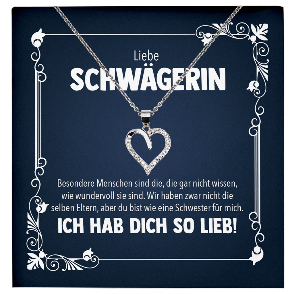 22Feels® Liebe Schwägerin Geschenk Silber 925 Herz Halskette mit Karte Frauen Schmuck Damen Collier Hochzeit Geburtstag Weihnachten Zirkonia-Steine-Schmuck mit Botschaftskarte - Herz21-22Feels
