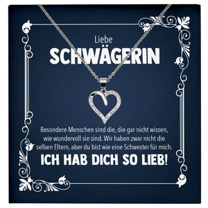 22Feels® Liebe Schwägerin Geschenk Silber 925 Herz Halskette mit Karte Frauen Schmuck Damen Collier Hochzeit Geburtstag Weihnachten Zirkonia-Steine-Schmuck mit Botschaftskarte - Herz21-22Feels