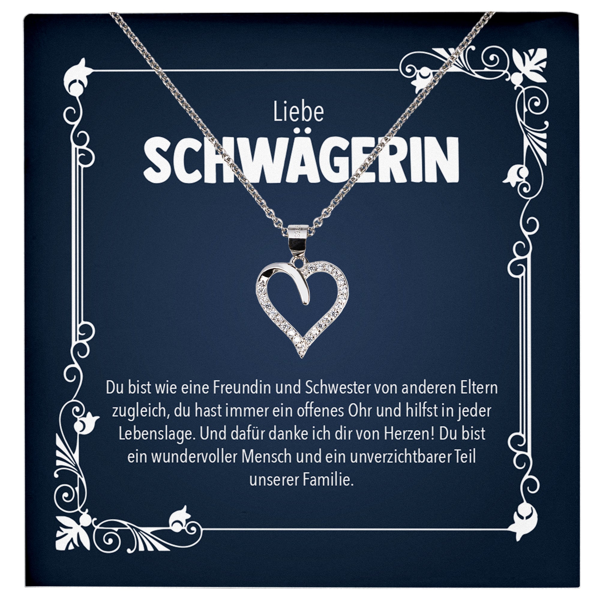 22Feels® Liebe Schwägerin Geschenk Silber 925 Herz Halskette mit Karte Frauen Schmuck Damen Collier Hochzeit Geburtstag Weihnachten Zirkonia-Steine-Schmuck mit Botschaftskarte - Herz21-22Feels