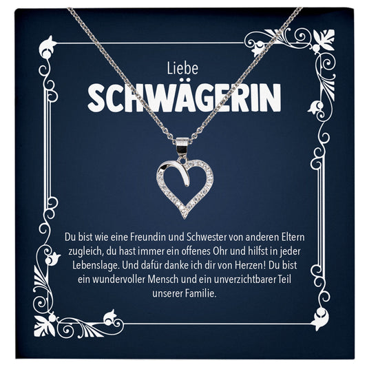 22Feels® Liebe Schwägerin Geschenk Silber 925 Herz Halskette mit Karte Frauen Schmuck Damen Collier Hochzeit Geburtstag Weihnachten Zirkonia-Steine-Schmuck mit Botschaftskarte - Herz21-22Feels