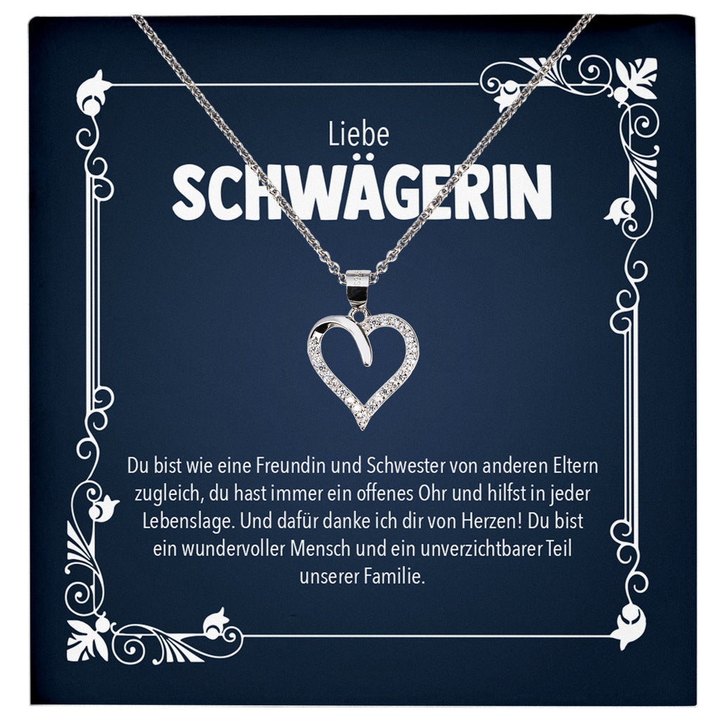 22Feels® Liebe Schwägerin Geschenk Silber 925 Herz Halskette mit Karte Frauen Schmuck Damen Collier Hochzeit Geburtstag Weihnachten Zirkonia-Steine-Schmuck mit Botschaftskarte - Herz21-22Feels