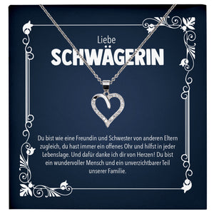 22Feels® Liebe Schwägerin Geschenk Silber 925 Herz Halskette mit Karte Frauen Schmuck Damen Collier Hochzeit Geburtstag Weihnachten Zirkonia-Steine-Schmuck mit Botschaftskarte - Herz21-22Feels