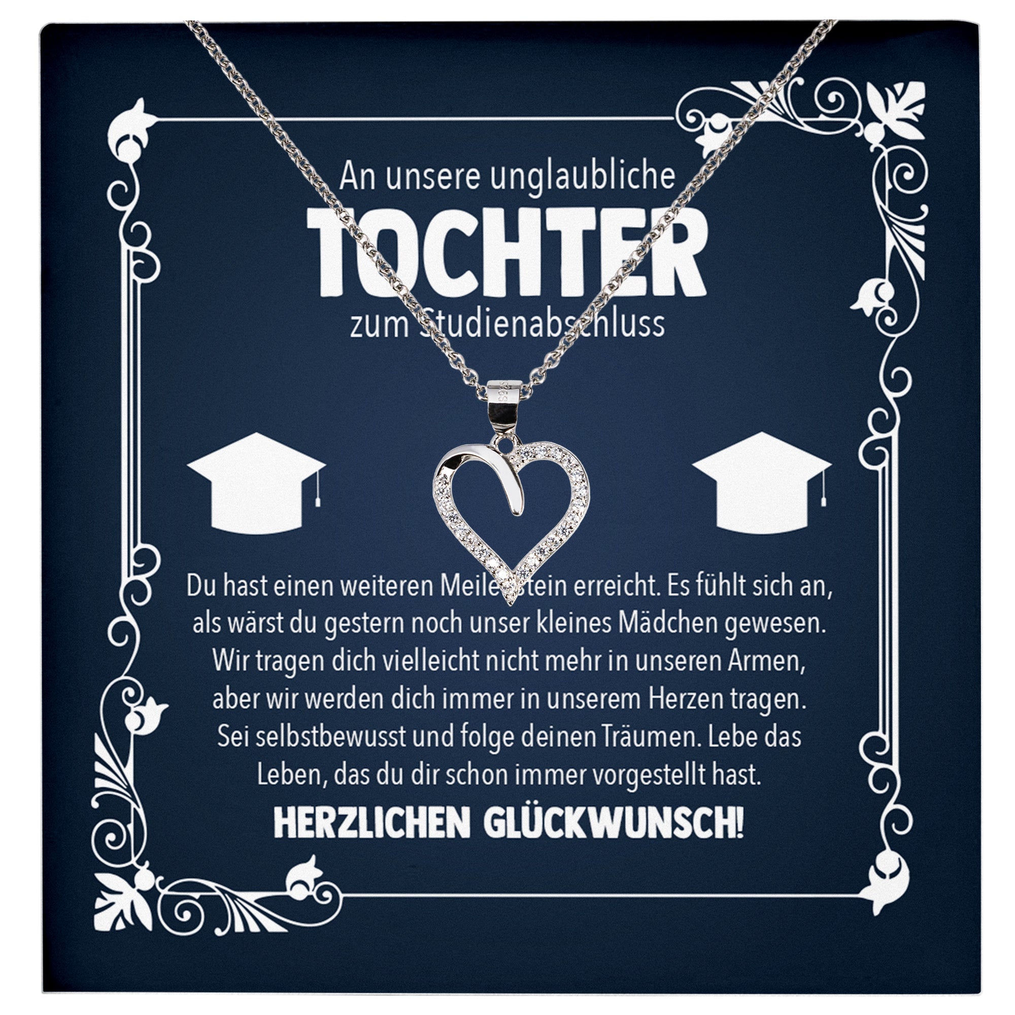 22Feels® Tochter Studienabschluss Geschenk Silber 925 Herz Halskette mit Karte Uni Studentin Glückwunsch Frauen Schmuck Bachelor Master Doktortitel-Schmuck mit Botschaftskarte - Herz21-22Feels