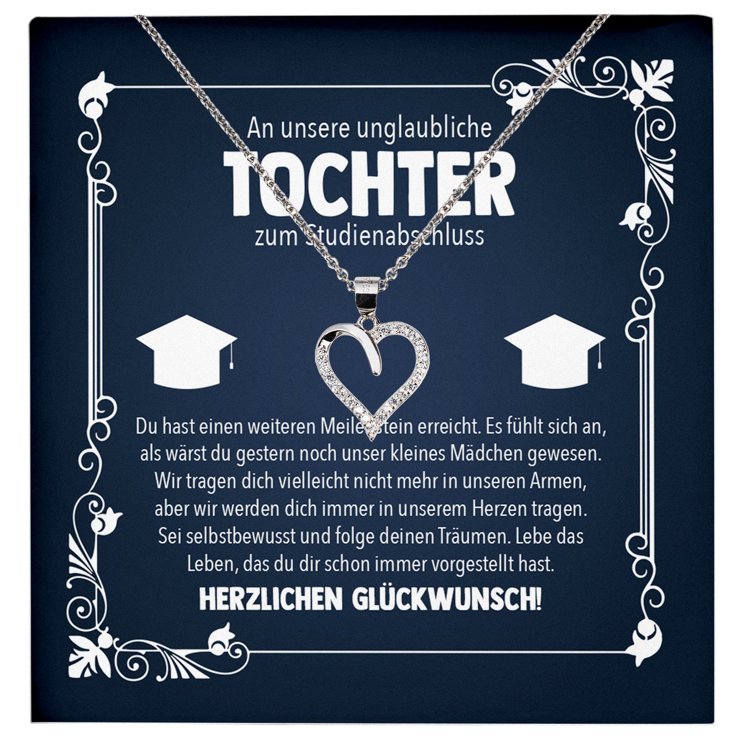 22Feels® Tochter Studienabschluss Geschenk Silber 925 Herz Halskette mit Karte Uni Studentin Glückwunsch Frauen Schmuck Bachelor Master Doktortitel-Schmuck mit Botschaftskarte - Herz21-22Feels