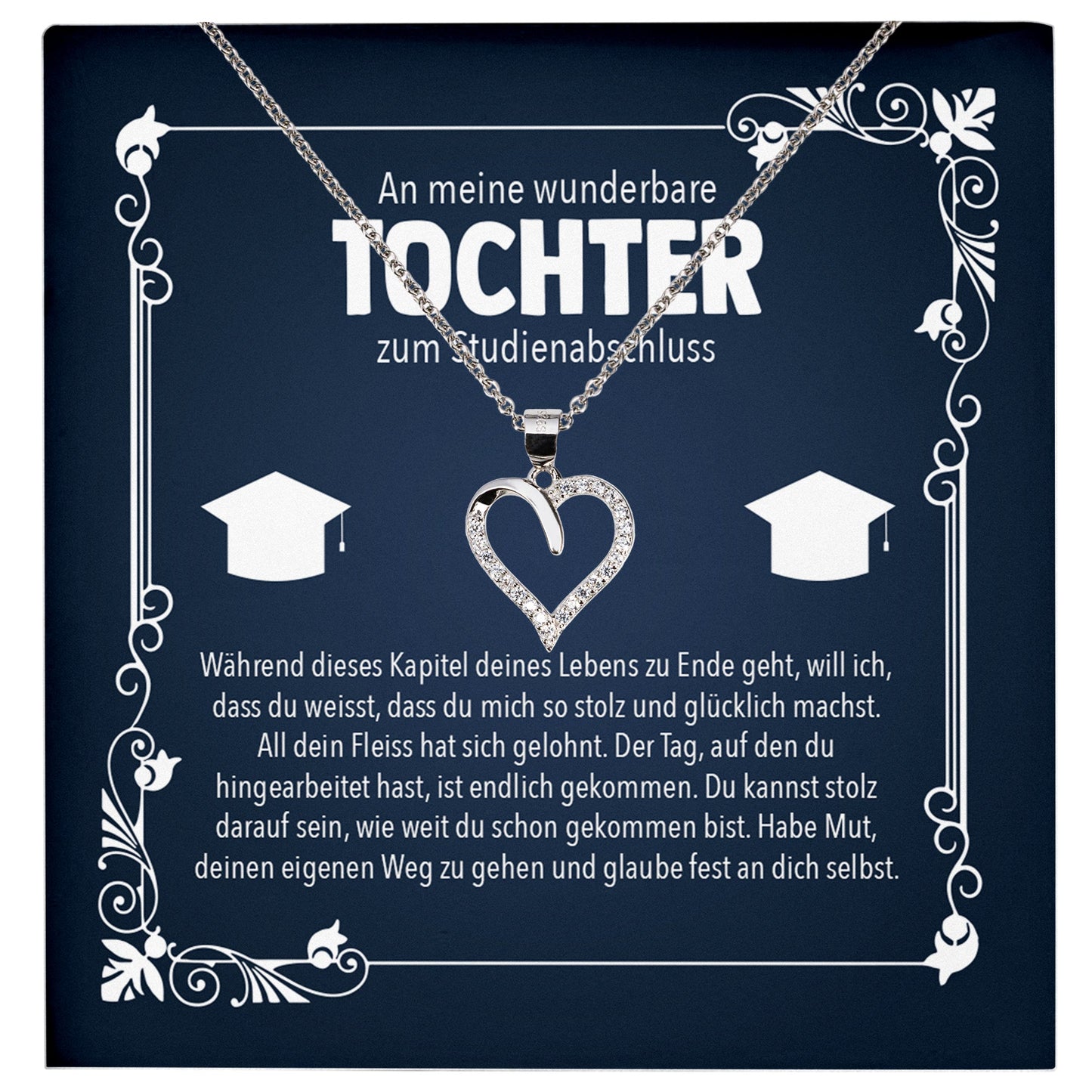 22Feels® Tochter Studienabschluss Geschenk Silber 925 Herz Halskette mit Karte Uni Studentin Glückwunsch Frauen Schmuck Bachelor Master Doktortitel-Schmuck mit Botschaftskarte - Herz21-22Feels